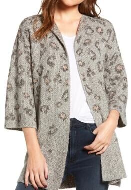 Womens Cupcakes and Cashmere Kline Cardigan Sz XS Leopard Print Cotton Blend
